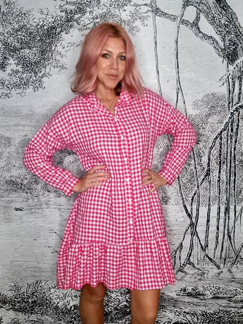 Lipstick check shirt dress